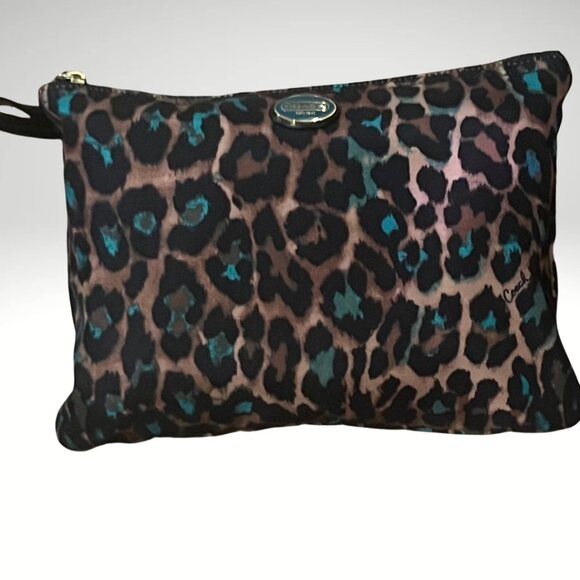 Coach Ocelot Jade Black Animal Print Travel Nylon Packable Weekender w/Pouch - Picture 2 of 4